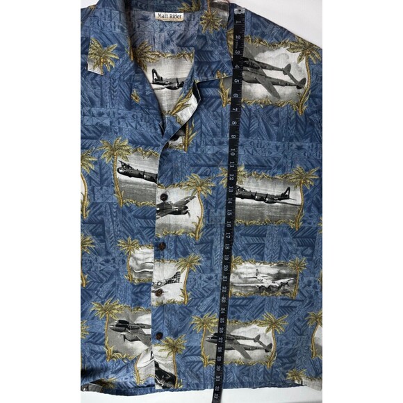 Matt Rider Laguna Beach Shirt XXL Blue WW ll Airplanes Palm Trees Aloha Hawaiian - Picture 6 of 6